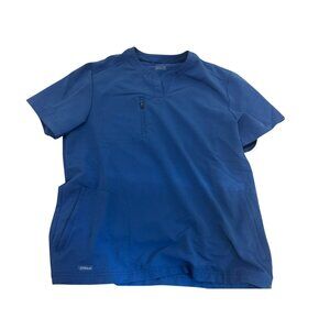 Jaanuu Women Navy Scrubs Short Sleeve Navy V-Neck Tee Three Pockets Size S
